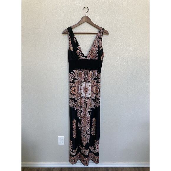 hynotized y2k multicolor maxi dress sz Large casual v-neck sleeveless boho batik - Picture 1 of 5
